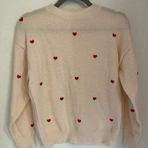 SHEIN Mock Neck Heart Pattern Drop Shoulder Sweater